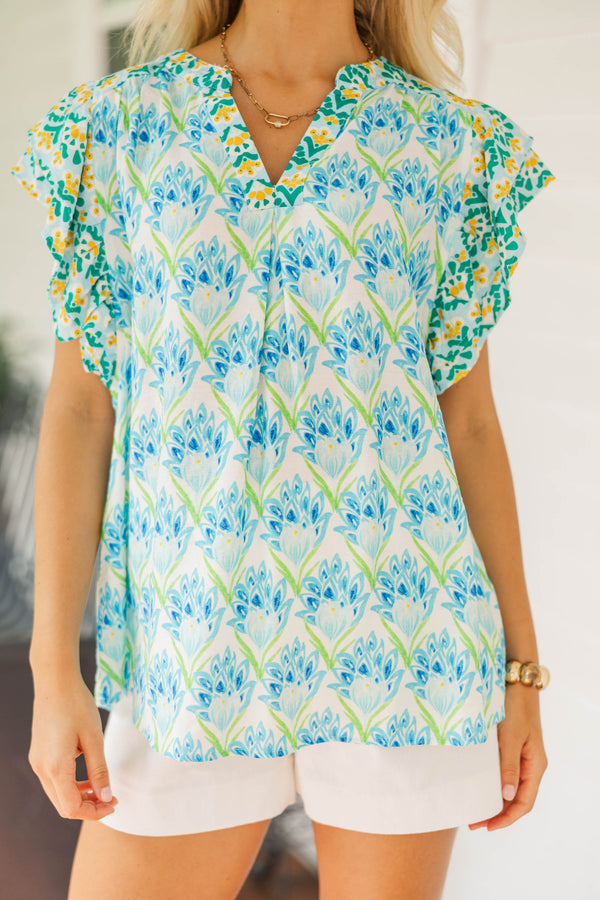 All The Sweet Things Blue Floral Blouse