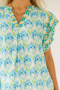 All The Sweet Things Blue Floral Blouse
