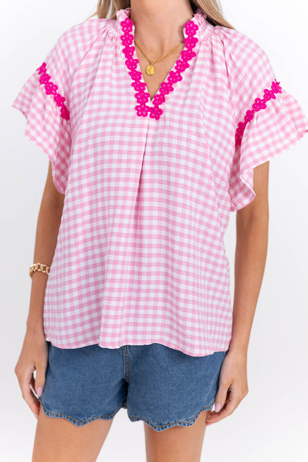 Sweetest Classic Pink Gingham Blouse