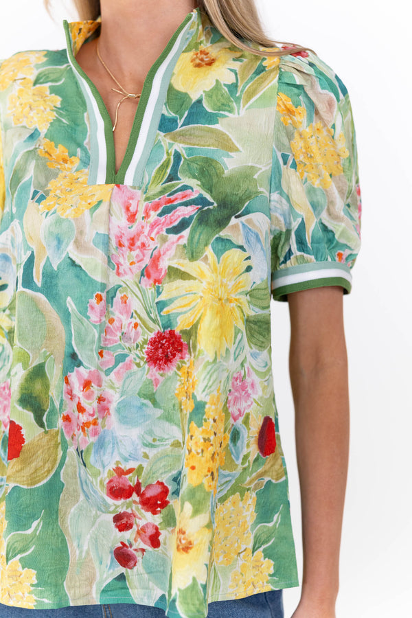 Effortlessly Sweet Green Floral Blouse