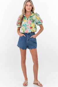 Effortlessly Sweet Green Floral Blouse