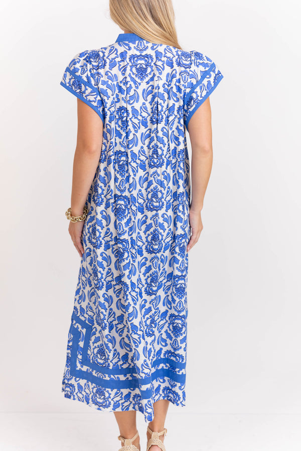 Good As Gold Blue Abstract Midi Dress