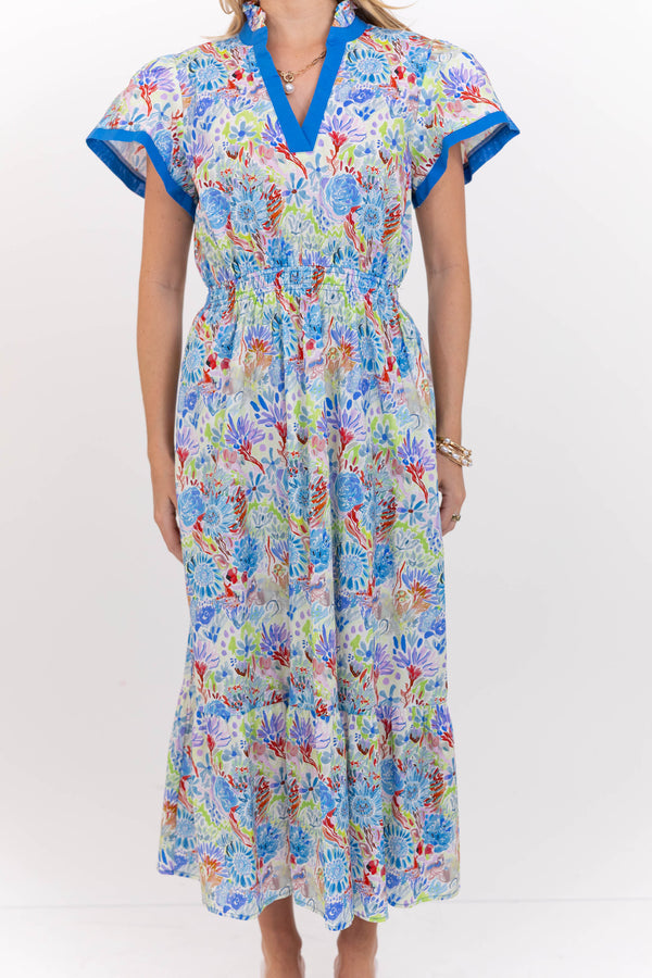Shine Your Way Blue Floral Midi Dress