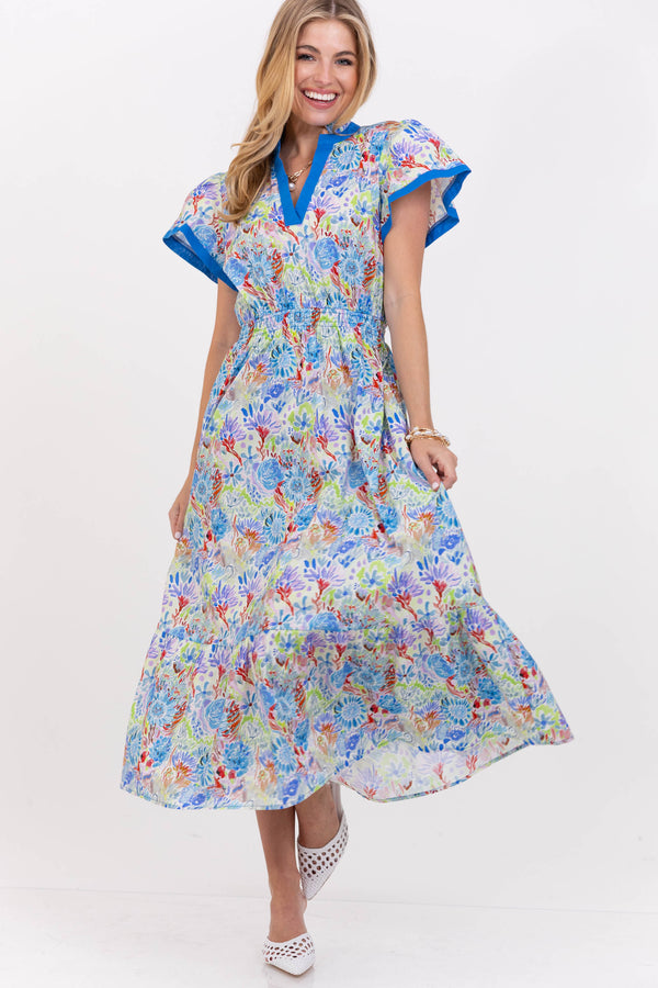 Shine Your Way Blue Floral Midi Dress