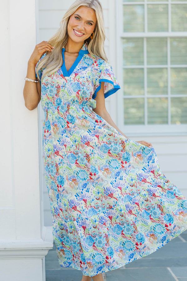 Shine Your Way Blue Floral Midi Dress