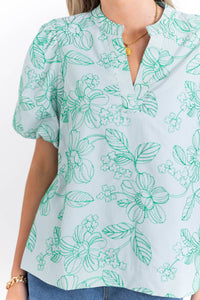 Sweet & Refined Green Floral Blouse
