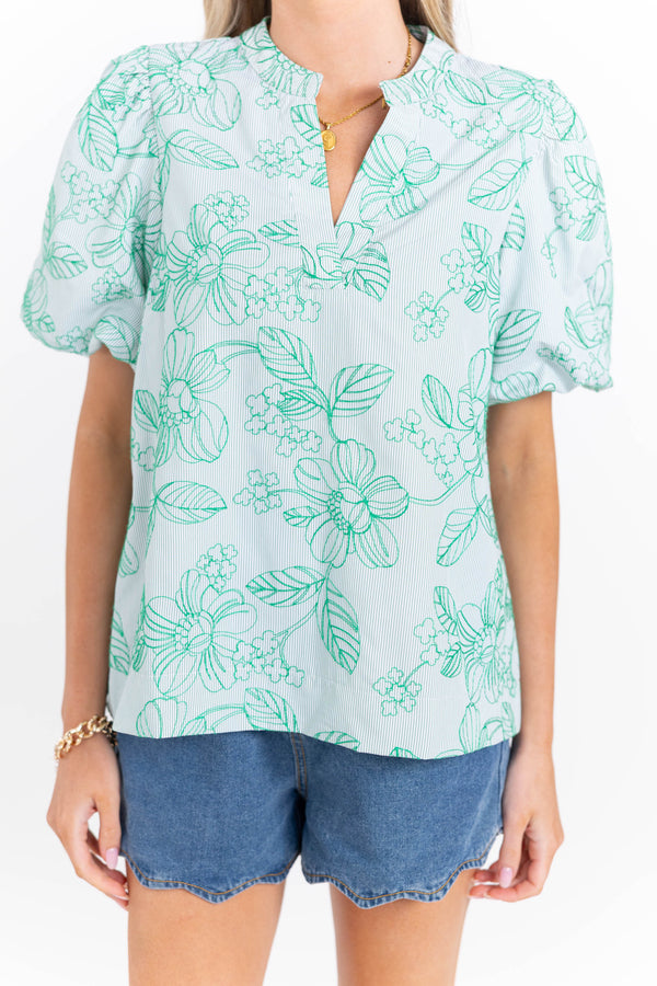 Sweet & Refined Green Floral Blouse