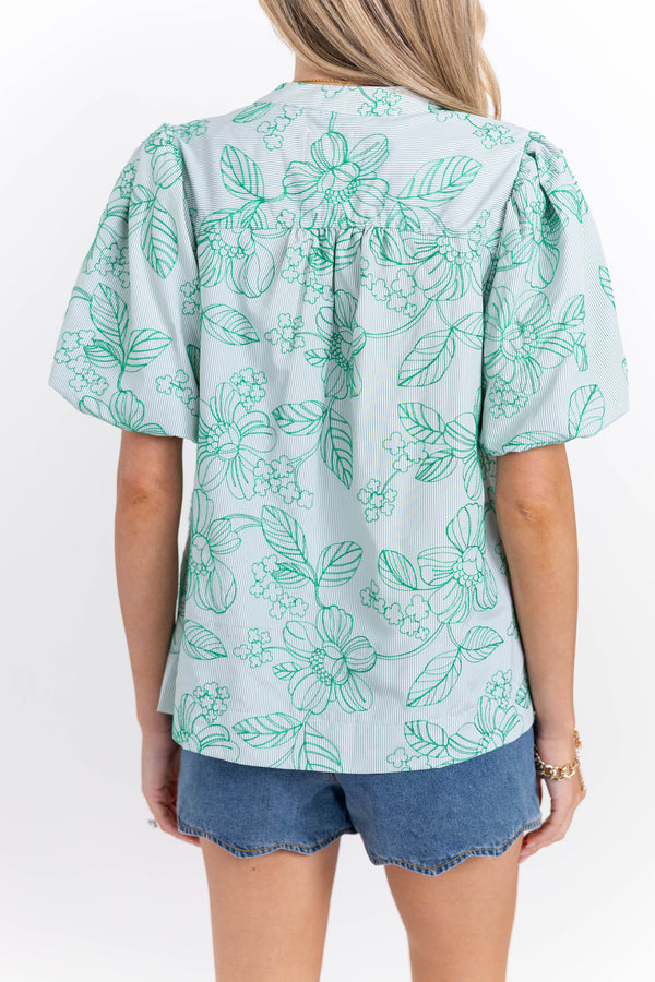 Sweet & Refined Green Floral Blouse