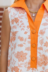 Sunny Courtyard Orange Floral Dress