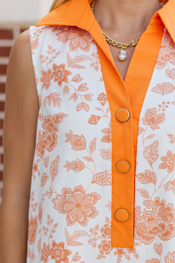 Sunny Courtyard Orange Floral Dress