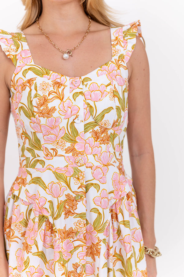 Just My Pick White Floral Midi