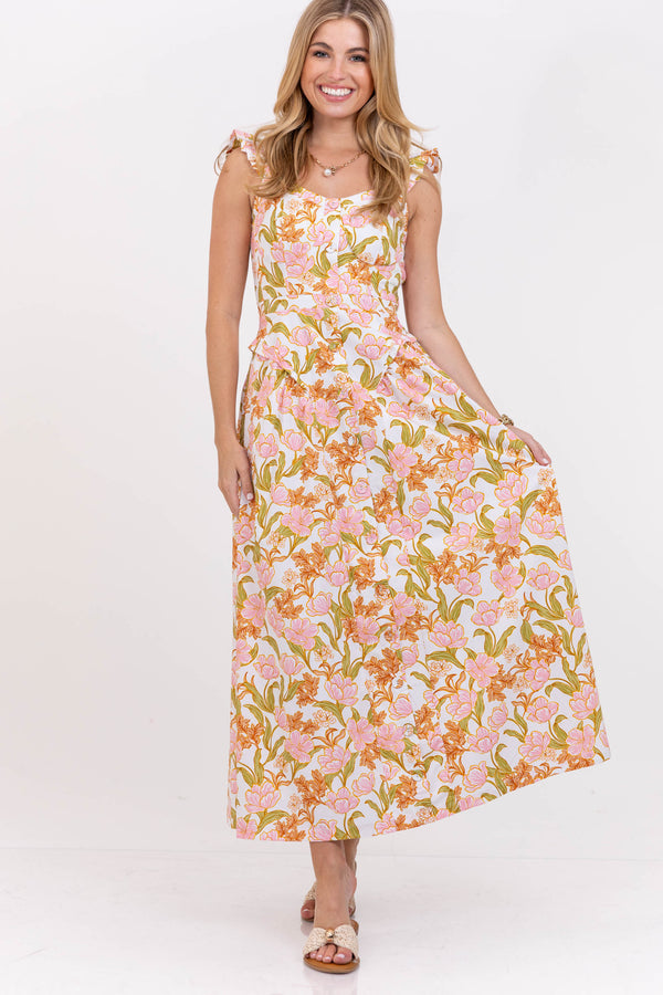 Just My Pick White Floral Midi