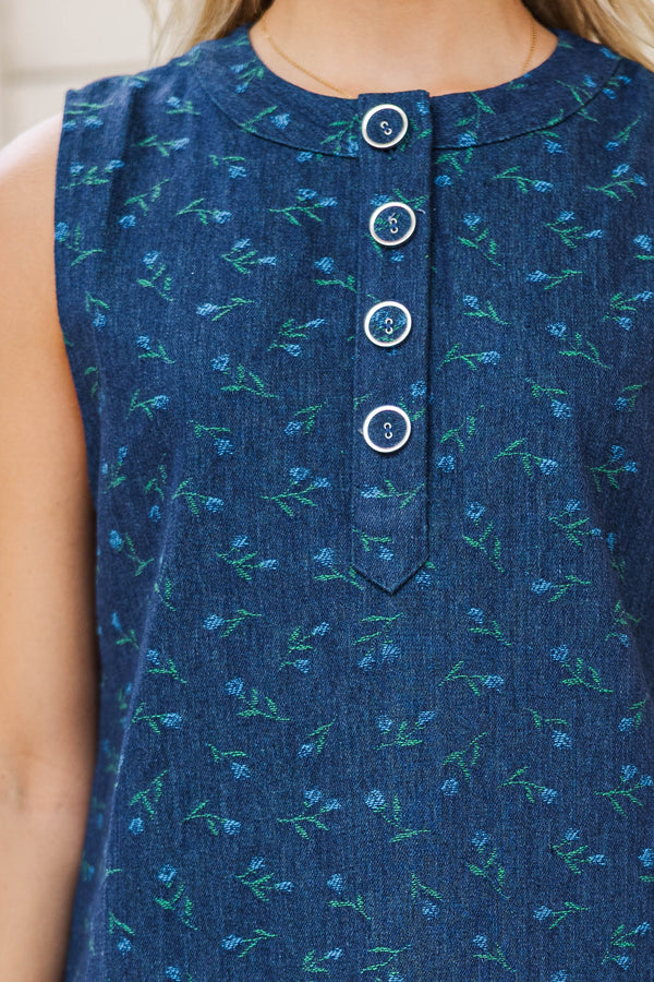 Say The Word Blue Ditsy Floral Dress