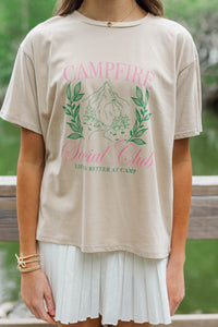 Girls: Campfire Social Club Taupe Graphic Tee