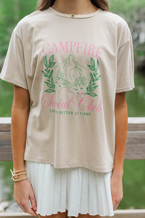 Girls: Campfire Social Club Taupe Graphic Tee
