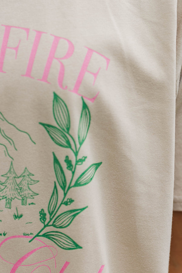 Girls: Campfire Social Club Taupe Graphic Tee
