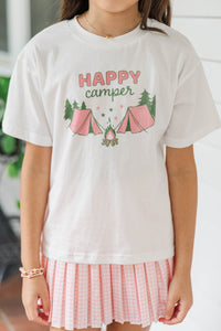 Girls: Happy Camper White Graphic Tee