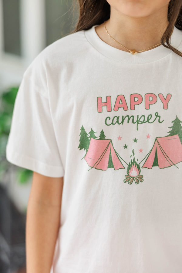 Girls: Happy Camper White Graphic Tee