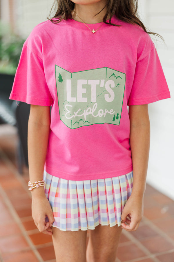 Girls: Let's Explore Fuchsia Pink Graphic Tee