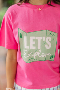 Girls: Let's Explore Fuchsia Pink Graphic Tee