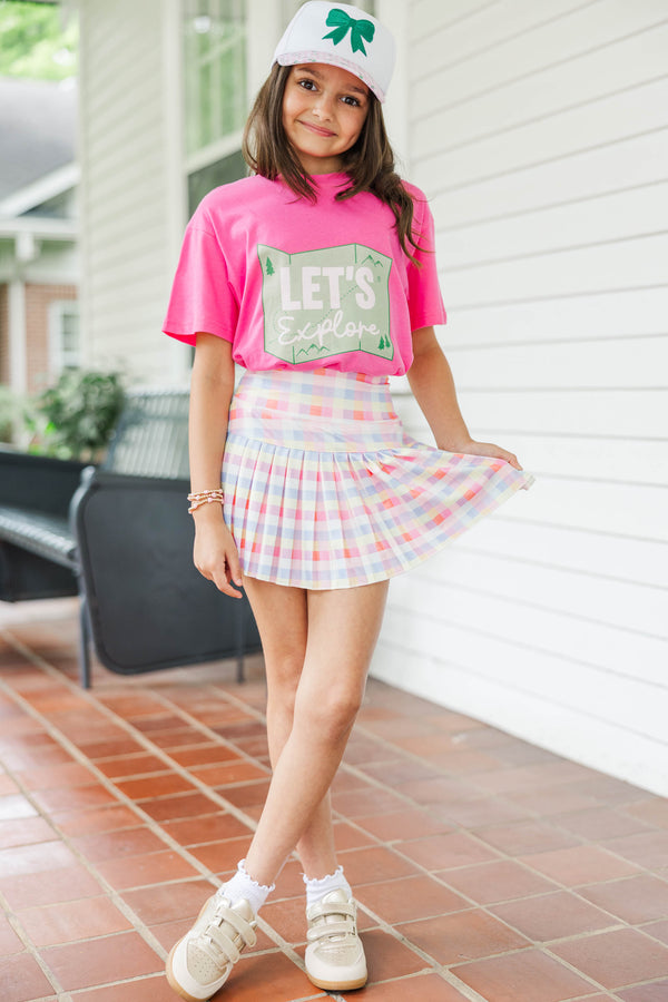 Girls: Let's Explore Fuchsia Pink Graphic Tee
