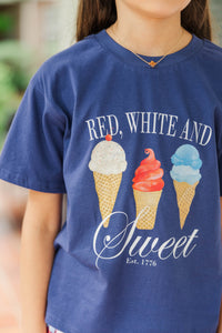 Girls: Red, White And Sweet Navy Graphic Tee