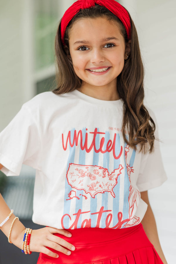Girls: United States White Graphic Tee