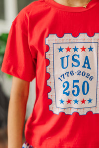 Girls: 250th Anniversary Stamp Red Graphic Tee