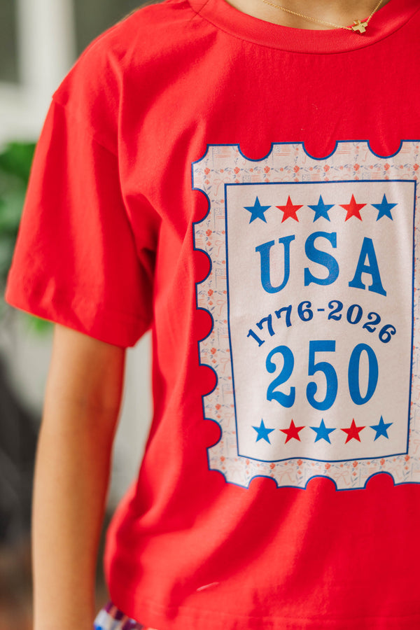 Girls: 250th Anniversary Stamp Red Graphic Tee
