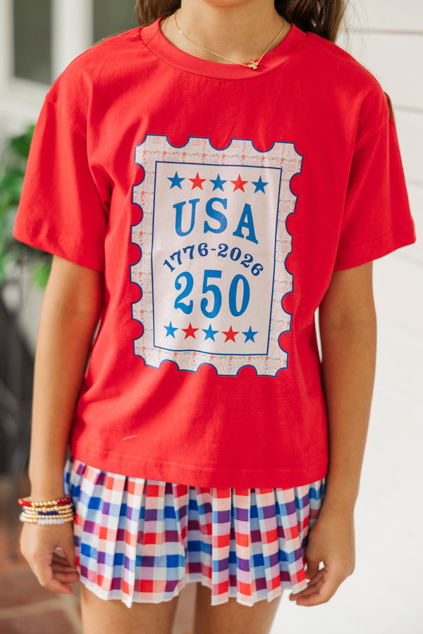 Girls: 250th Anniversary Stamp Red Graphic Tee