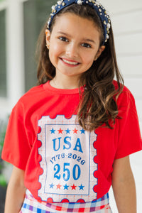 Girls: 250th Anniversary Stamp Red Graphic Tee