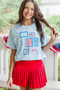 Girls: Stamps From The USA Light Blue Graphic Tee