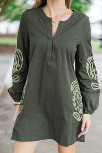 All Eyes Here Olive Embroidered Dress