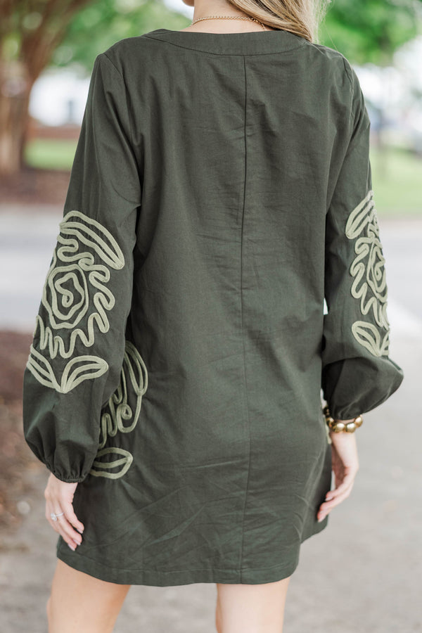 All Eyes Here Olive Embroidered Dress