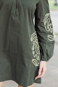 All Eyes Here Olive Embroidered Dress