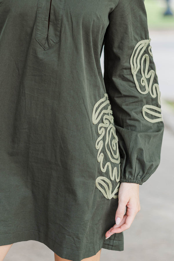 All Eyes Here Olive Embroidered Dress