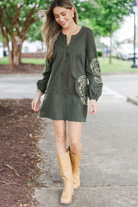 All Eyes Here Olive Embroidered Dress