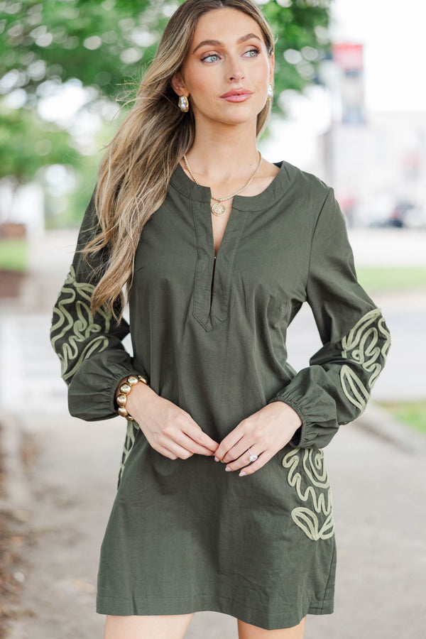 All Eyes Here Olive Embroidered Dress