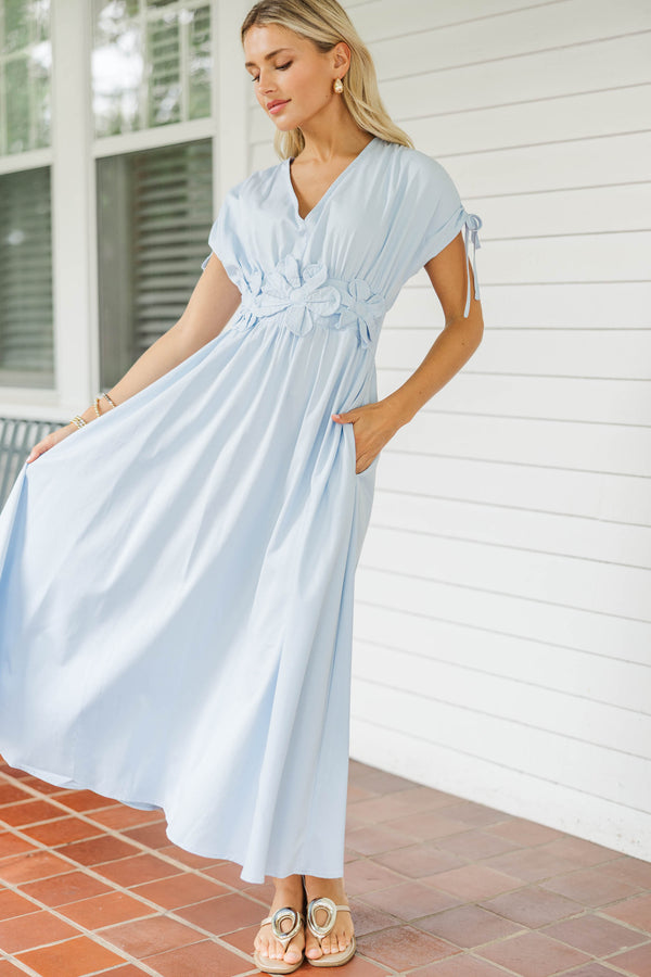 Right From the Start Light Blue Floral Midi Dress