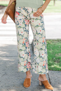 Living For This Olive Floral Wide Leg Jeans