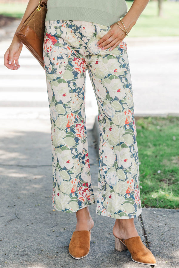 Living For This Olive Floral Wide Leg Jeans