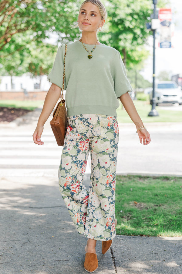 Living For This Olive Floral Wide Leg Jeans