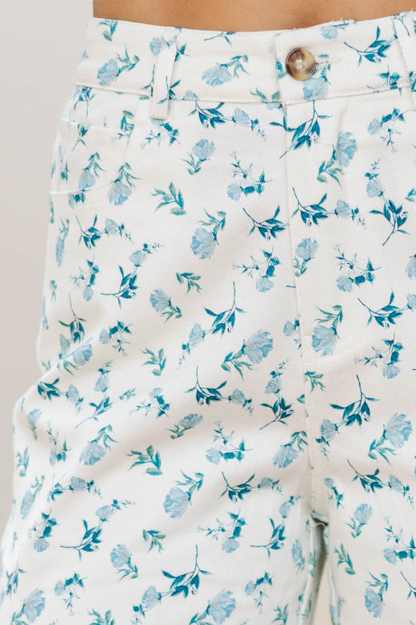 Don’t Think Twice Cream Ditsy Floral Wide Leg Jeans