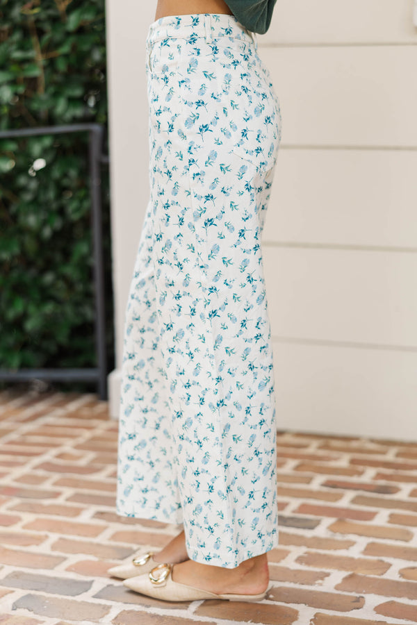 Don’t Think Twice Cream Ditsy Floral Wide Leg Jeans