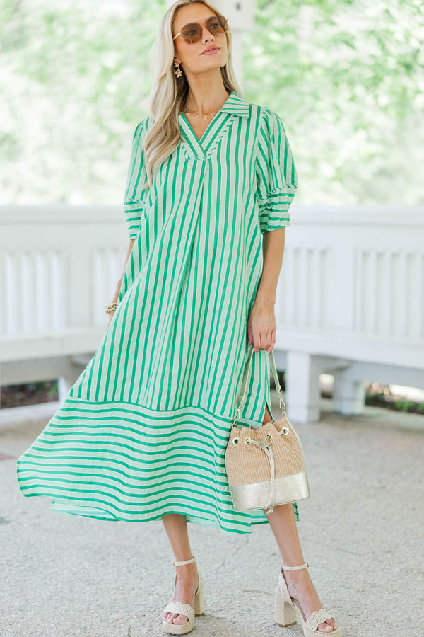 This One Here Green Striped Midi Dress