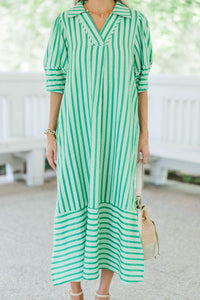 This One Here Green Striped Midi Dress