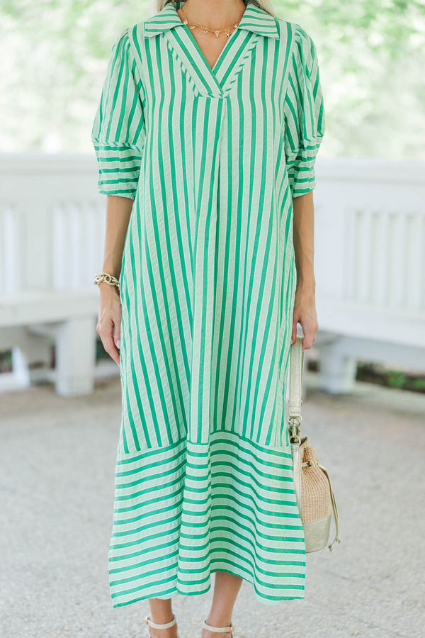 This One Here Green Striped Midi Dress