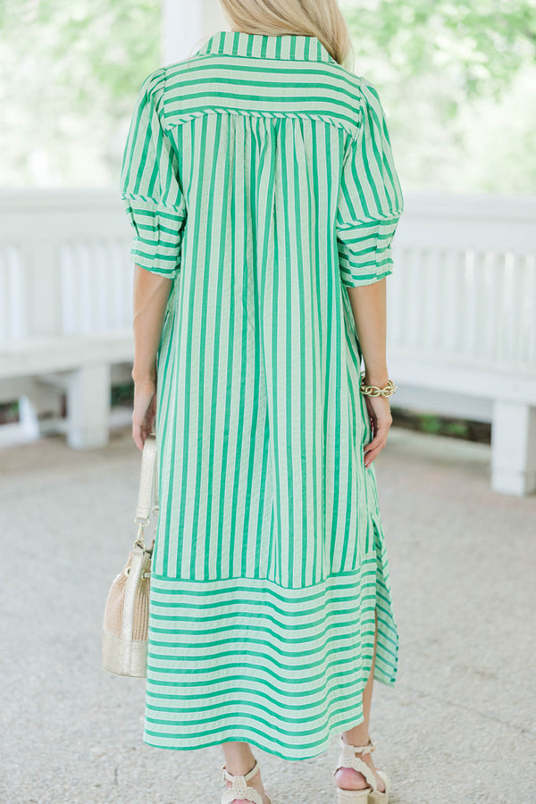 This One Here Green Striped Midi Dress