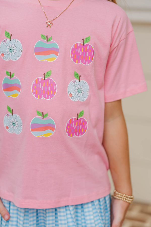 Girls: School Apples Blush Pink Graphic Tee