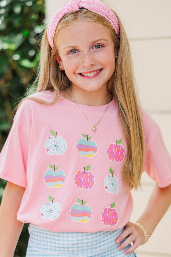 Girls: School Apples Blush Pink Graphic Tee